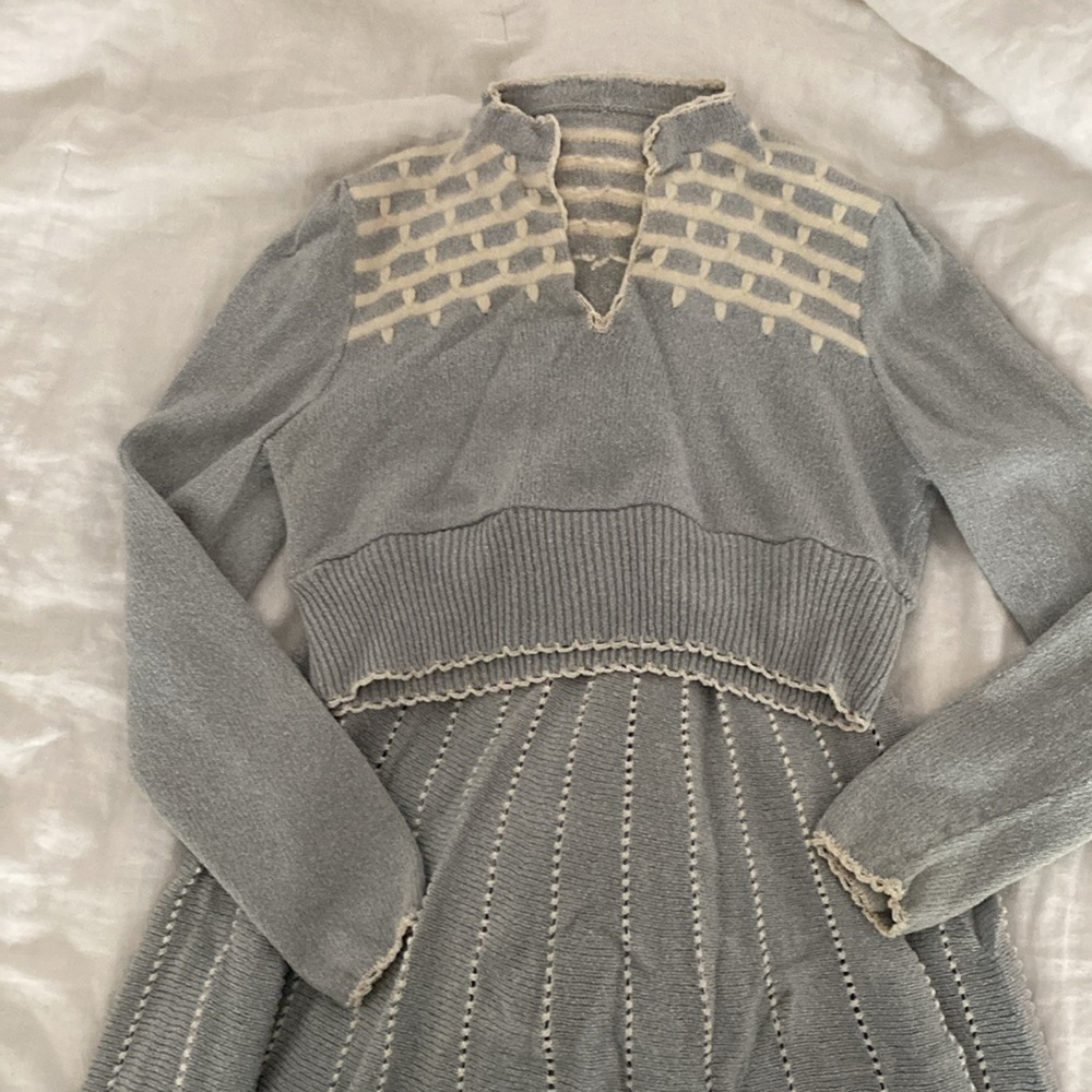 Reworked Vintage Baby Blue Knit Skirt Set